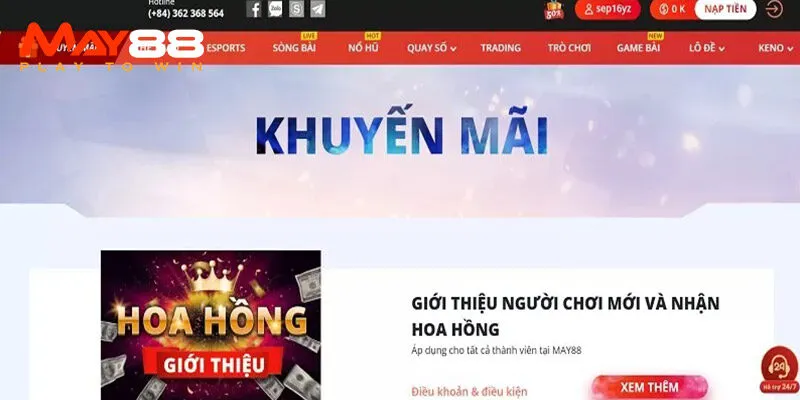 KHUYẾN MÃI MAY88 – HOÀN TRẢ TIỀN CƯỢC VÔ TẬN